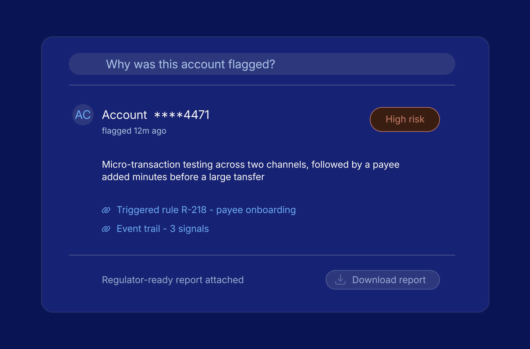 Investigating a fraud alert with Acoru's AI